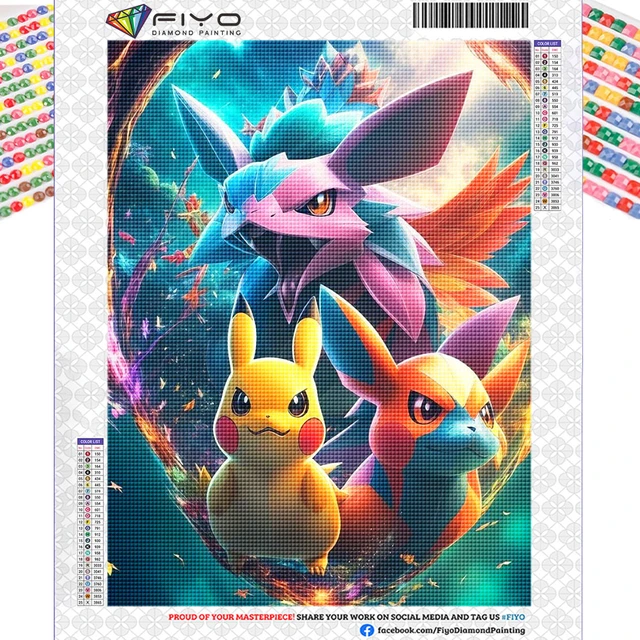 5D DIY Pokemon Diamond Painting Eevee Square Round Diamond Pikachu Picture  Cross Stitch Mosaic Embroidery Home Decoration Gift