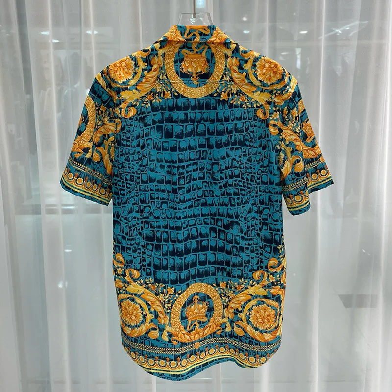 2024 Royal Luxury Men Shirt Sets Vintage Pattern 2 Piece Suit Shorts Oufits Summer Short Sleeve Printed Shirts Ropa De Hombres 4