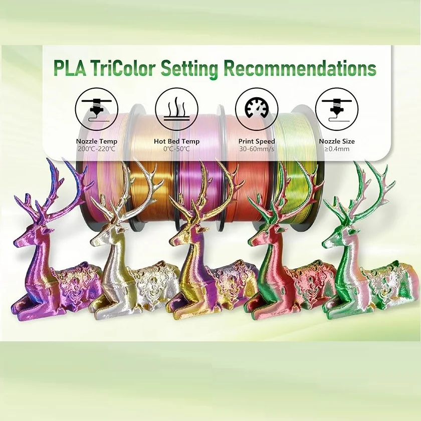 200g 삼색 필라멘트 실크 PLA 1.75mm 트리플 PLA 필라멘트 멀티컬러 골드 레드 그린 블루 FDM 3D 프린터 플라스틱 재료 신제품