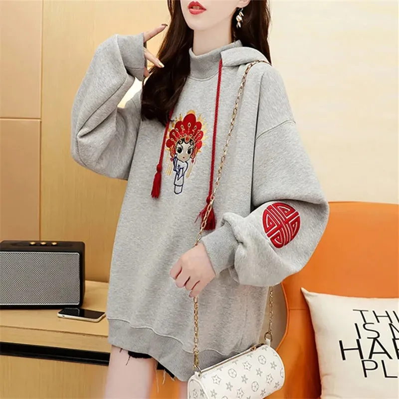 

Hooded Sweatshirt Female Spring Autumn Thin New Stitching Drawstring Pullover Loose Fashion Casual Top Women's Clothing ZM674