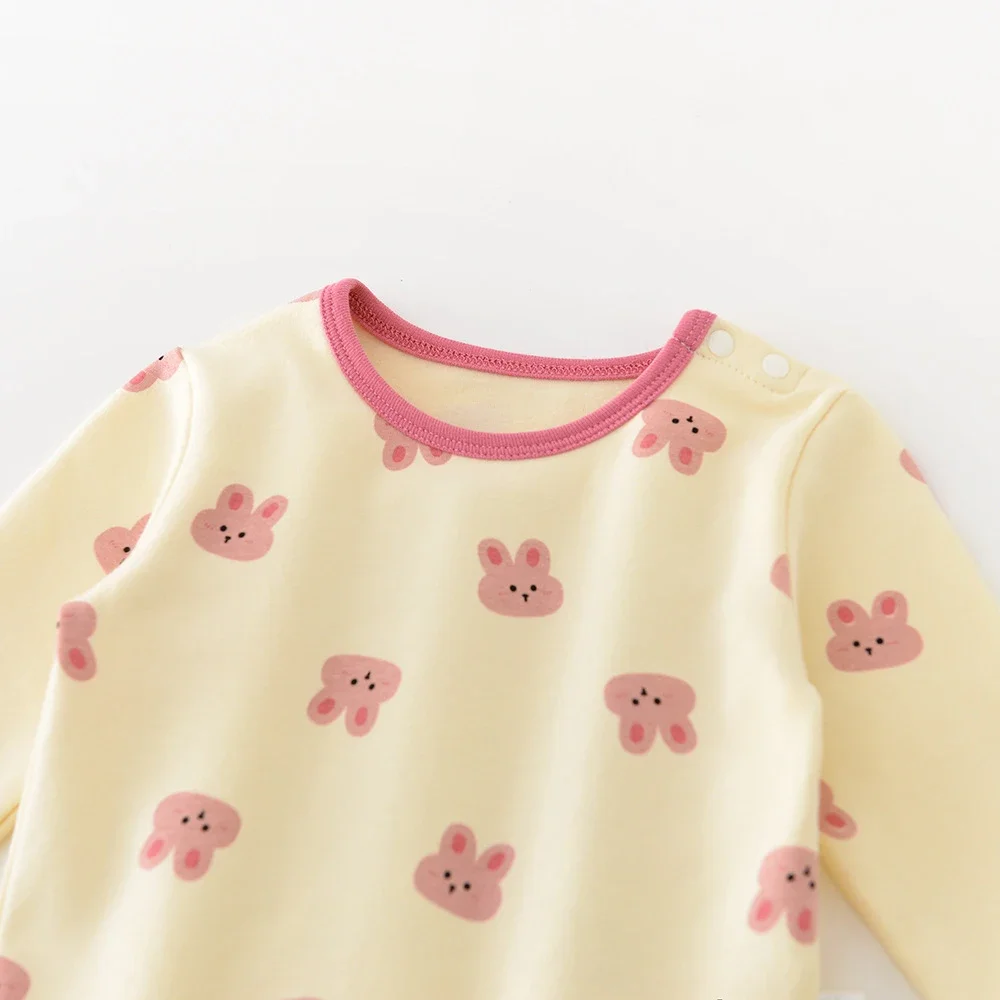 Baby Girls Bunny Print Pajama Suit Autumn Sleep Wear