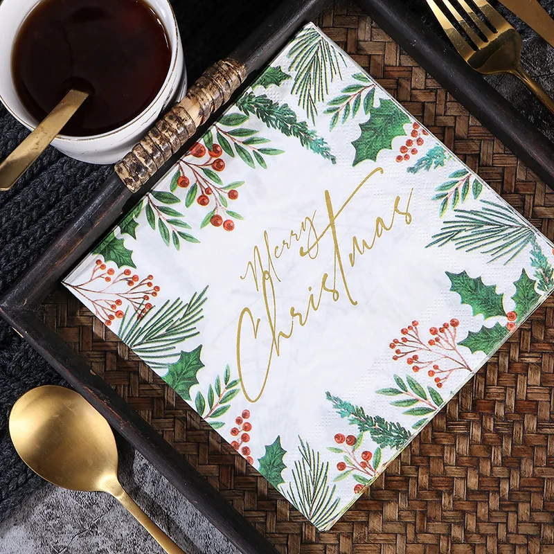 10/20 Stück 33 cm 2-lagige Frohe Weihnachten Küche Backpapier Restaurant Cocktailservietten Weihnachtsfeier Einweg-Papier-Tischsets – Detail 2