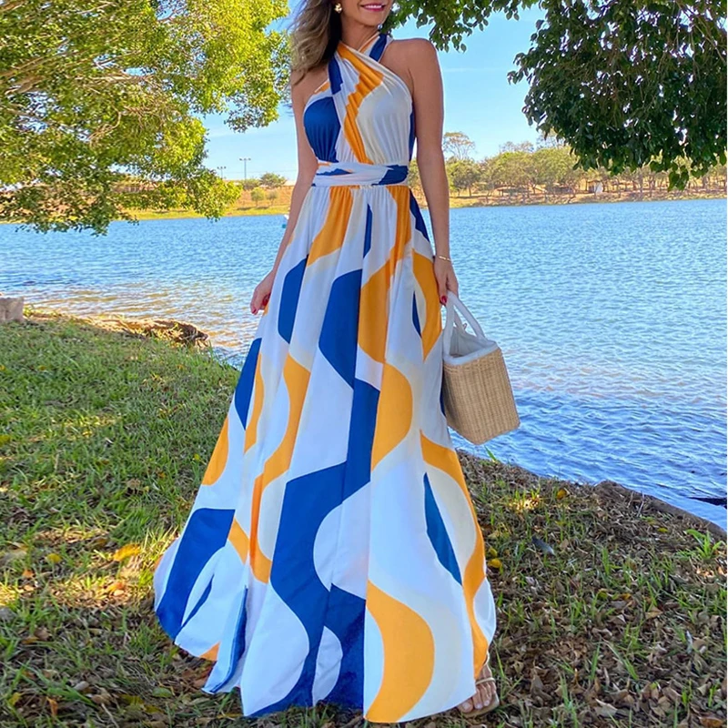 

Женское длинное платье без рукавов, повседневное винтажное платье макси без рукавов, лето 2022