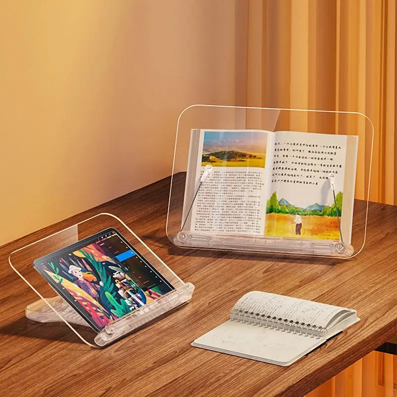 

Clear Book Stand Transparent Acrylic Book Reading Holder 180 Degree Rotation Support Accessory For Laptop Ereader Tablet And