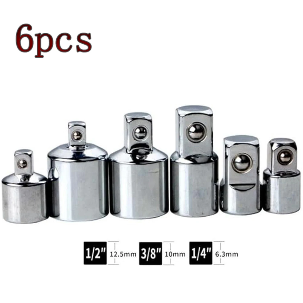 6 Pcs Socket Adapter Set 1/4" 3/8" 1/2" Chrome Vanadium Steel Ratchet/Socket Extension/Conversion Kit for Automotive
