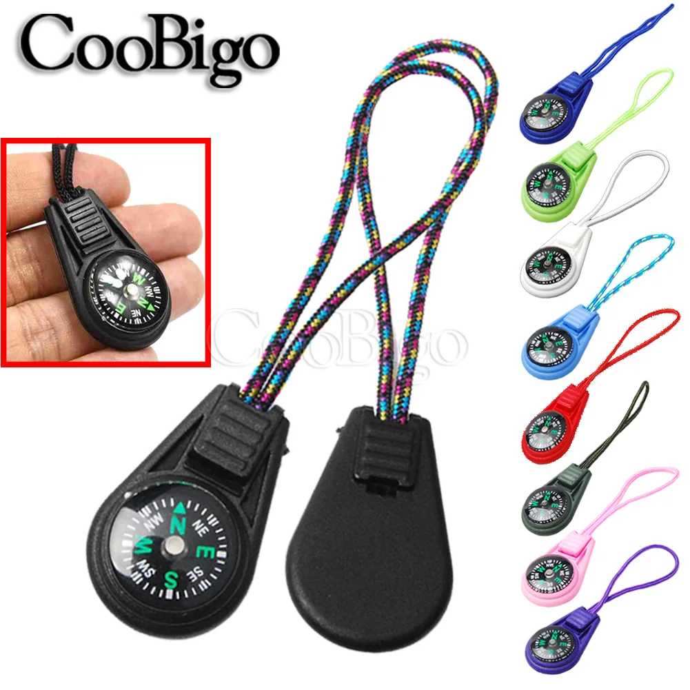 Outdoor Camping Survival Compass Zipper Pull Keychain for Backpack Hiking Hunting Navigator Adventure Tools Colorful Mini