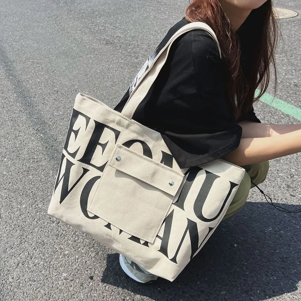 

Thai Fashion Brand Canvas Tote Bag Letter Printing Women's Shopping Bag Handbag Casual Versatile Students Single Shoulder Bag