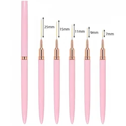 Nail Art Pen Set for Professional Manicure - 5 - in - 1 Brush Kit for Elongated Lines, Striping, and UV Gel Painting (Pink)