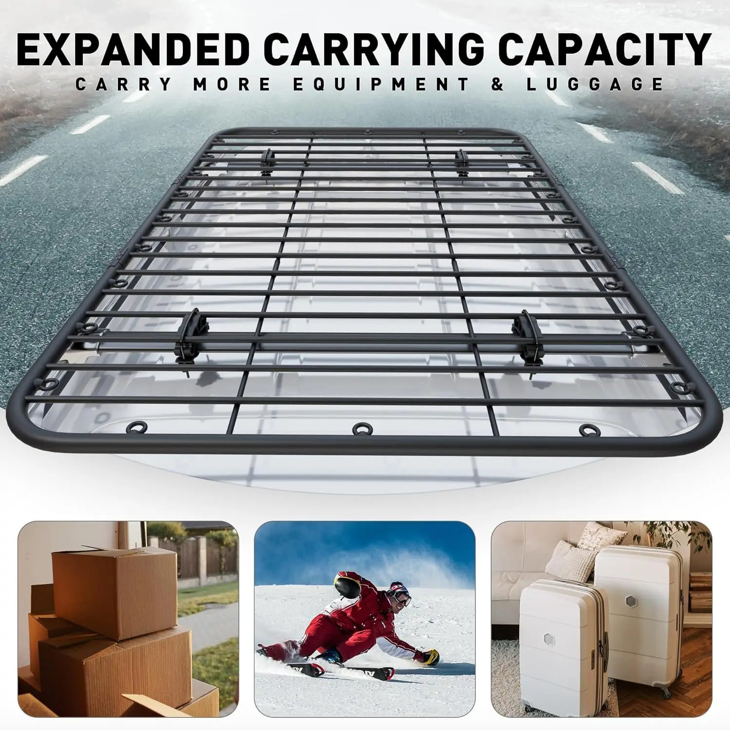 Universal Heavy-Duty Roof Rack Platform 69x47 with Super Duty Bungee Cargo Net for Cars