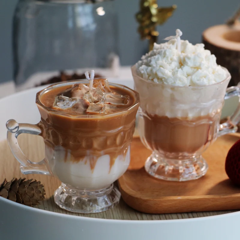 

Iced Latte Coffee Candles Scented Candles with Glass Cup Smokeless Creative Aromatherapy Ornament Gift Wax Home Desk Decoration