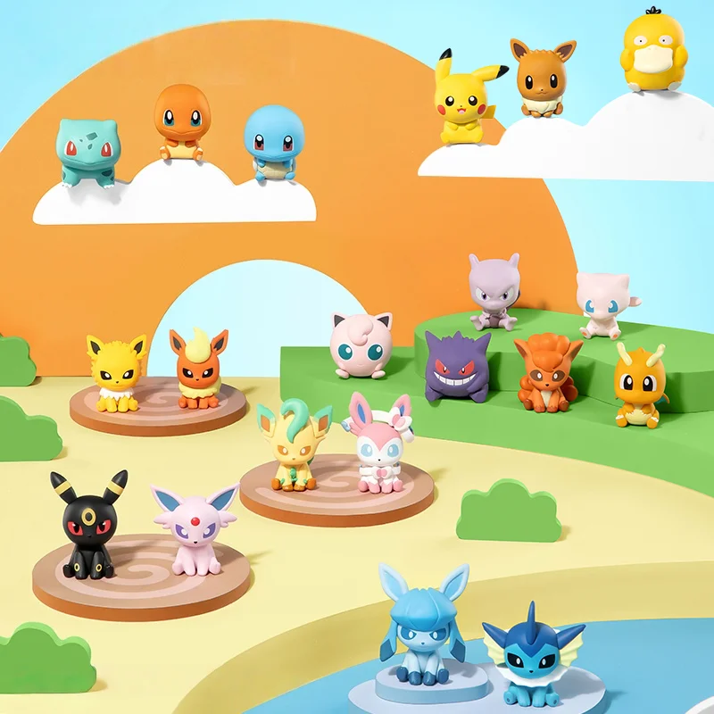 Pokemon Anime Poke Ball Action Figures Mini Dolls of Dragonite Sylveon Gengar Vulpix by Genuine Original Model Ornament Toy Gift