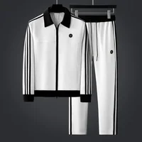2024 Autumn Winter Men's Tracksuit Luxury Contrast Color Zipper Sports Casual Man Sets Fashion Elastic Waistband Male Pants 1