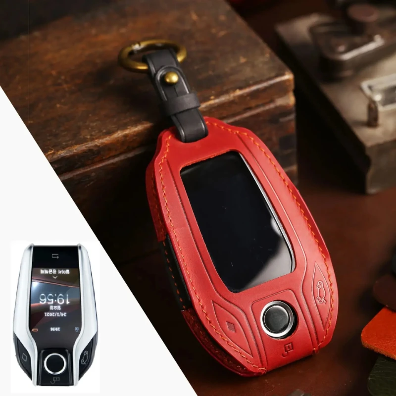 Luxury Handmade Genuine Leather Car Key Case & Keychain - Premium Cowhide Protective Sleeve