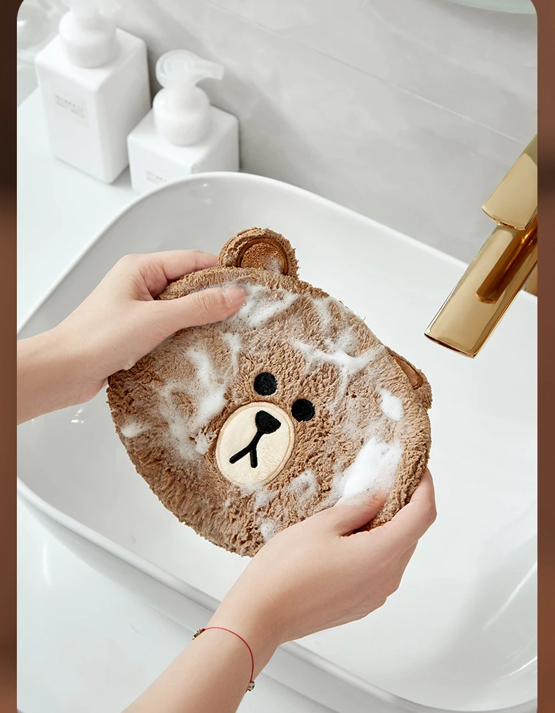 Description Picture 6 of itemCute Bear Towel Kitchen Hand Towel Soft Bath Towels Absorbent Hand Cloth for Bathroom Coral Fleece Absorbent Towels