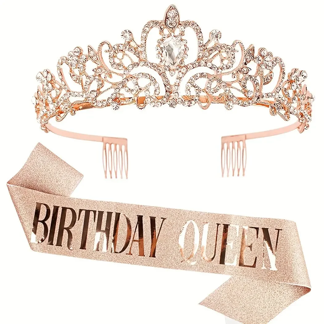 Bling Strass Kristall Krone Tiara Geburtstags kind Königin Schärpe und Krone für Frauen Geburtstags feier Dekoration Kit