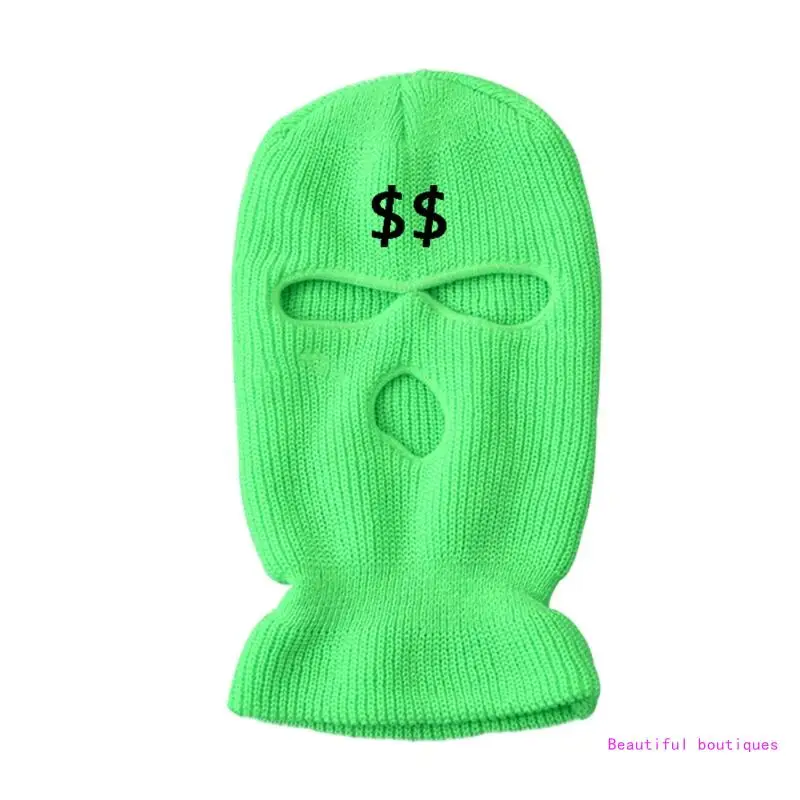 

Fashionable Full Face Mask 3 Hole Face Ski Knit Mask Adult Dollar Embroidered Warm Knit Full Face Mask for Outdoor DropShip