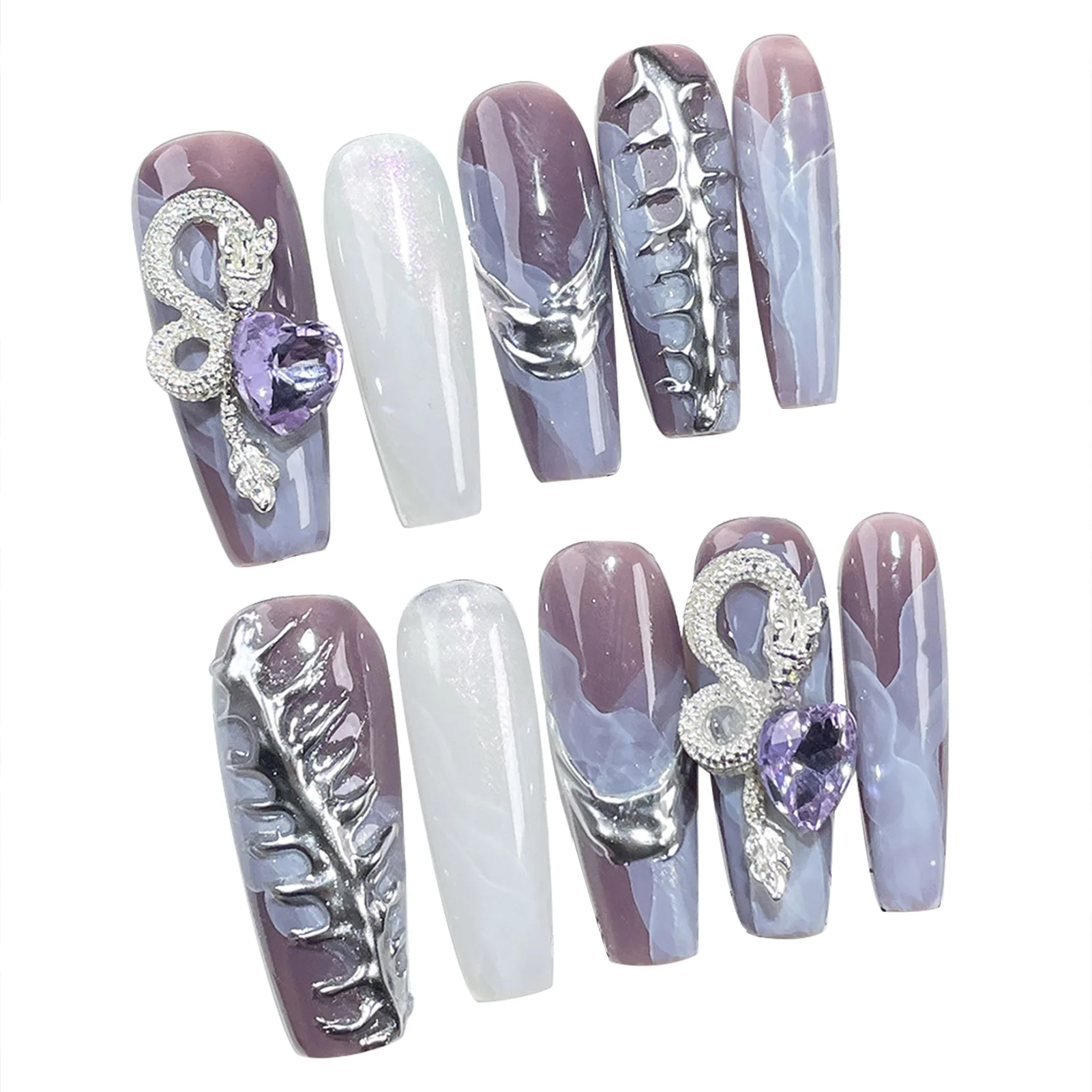 

Purple Long Fake Nails with Rhinestone Natural Unbreakable Nail Simple Wear for Manicure Lovers and Beauty Bloggers