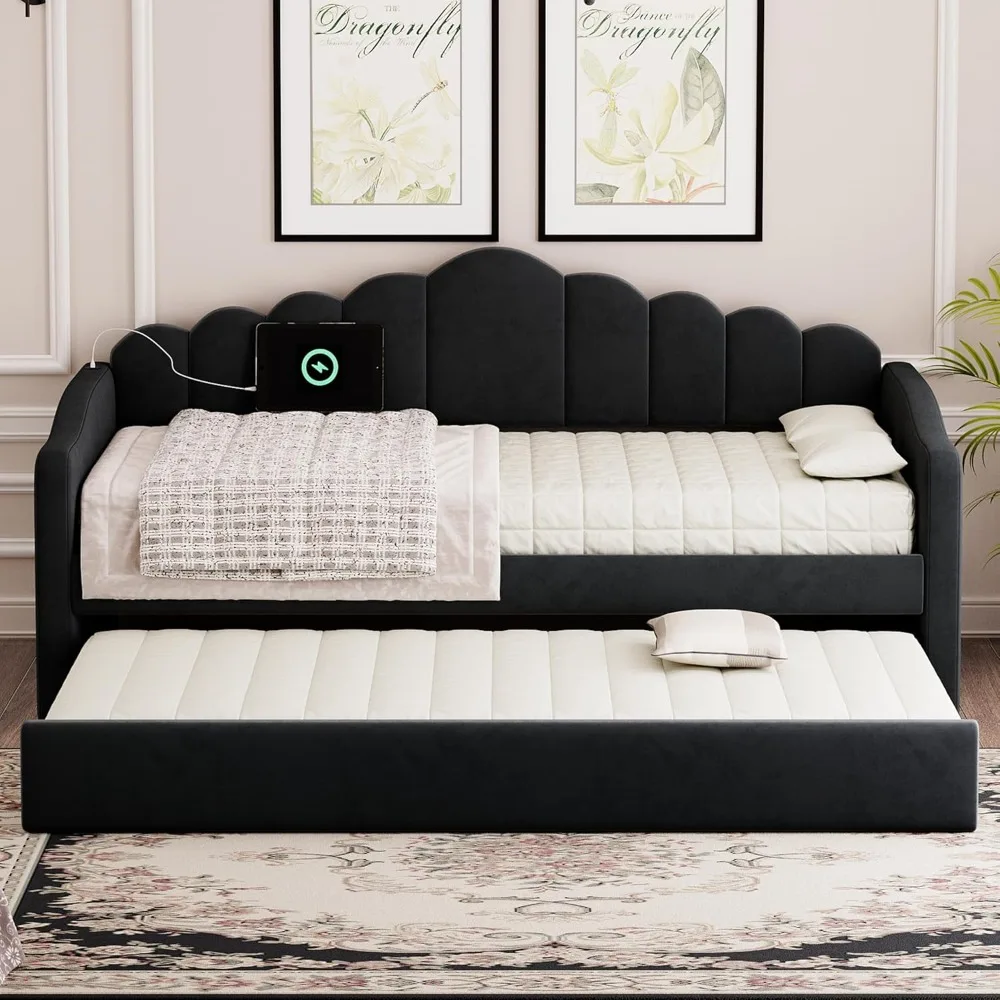 Velvet Twin Daybed with Trundle 4