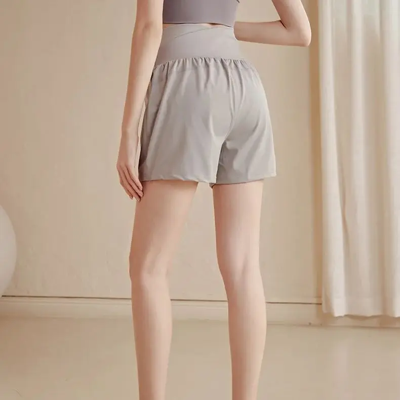 Fake 2-piece Sports Women With Pockets Anti-Shine Quick Dry High Waisted Fitness Yoga Pants Training Running Shorts Gym