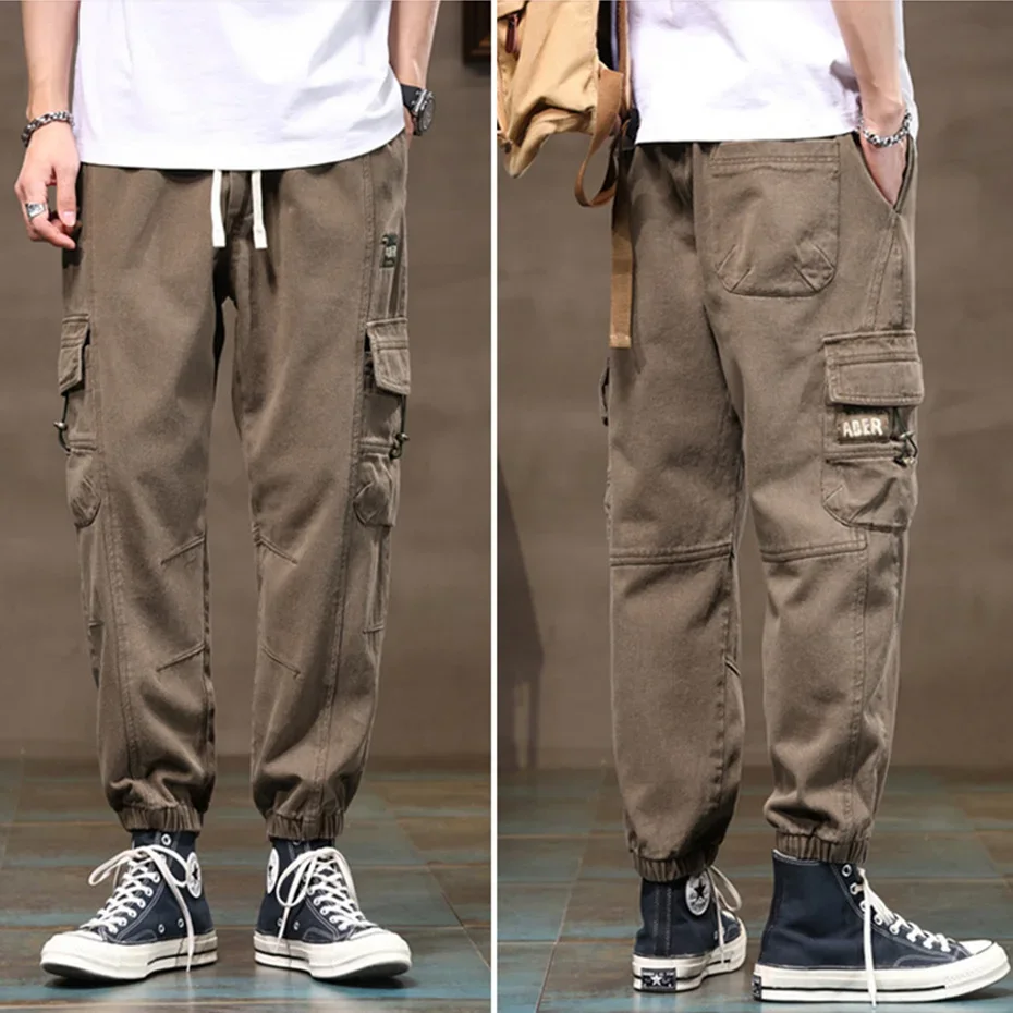 

Plus Size 7XL 8XL Pants Men Big Pocket Cargo Fashion Casual Trousers Clothes Male Bottom Khaki Green