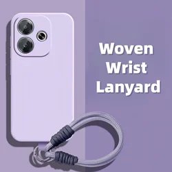 Custodia per telefono in silicone liquido protettivo shockproof con lanyard intrecciato a colori solidi