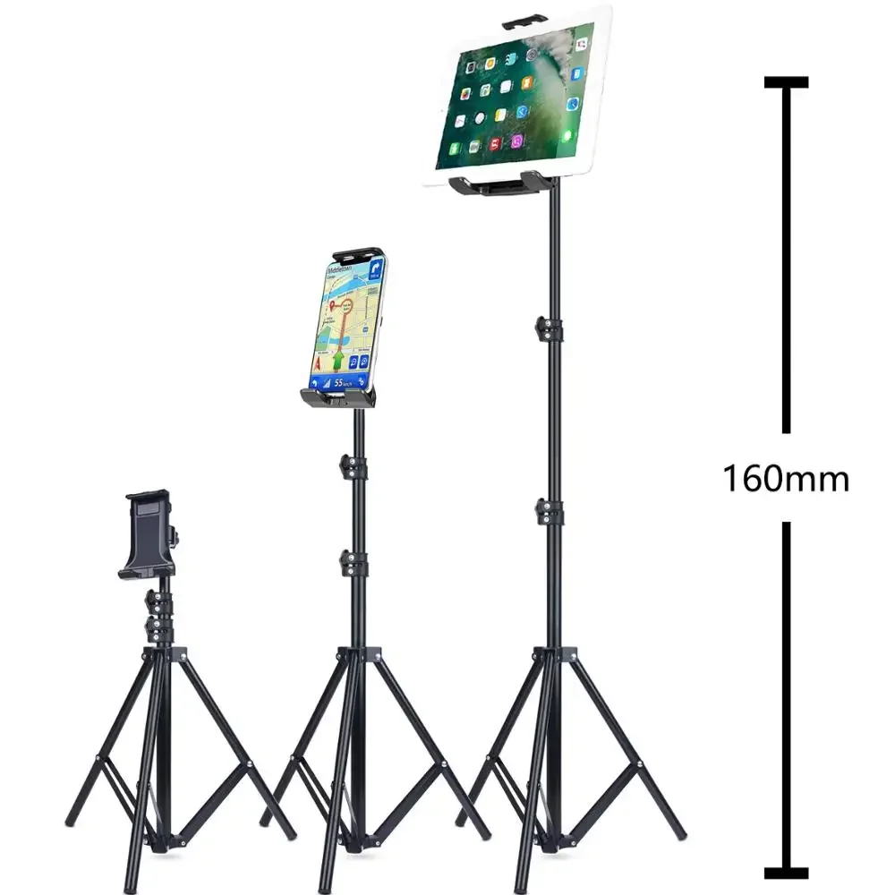 Tripod Floor Stand for iPad pro 12.9 air 2 3 4 20 To 50 Inch Adjustable Tablet Mount for iPhone 12 mini pro promax mobile phone универсальные переносные складные нескользящие таблетка телефон e читатель держатель стенд для iphone se 6s 6 плюс samsung s7 s6 края ipad mini браун