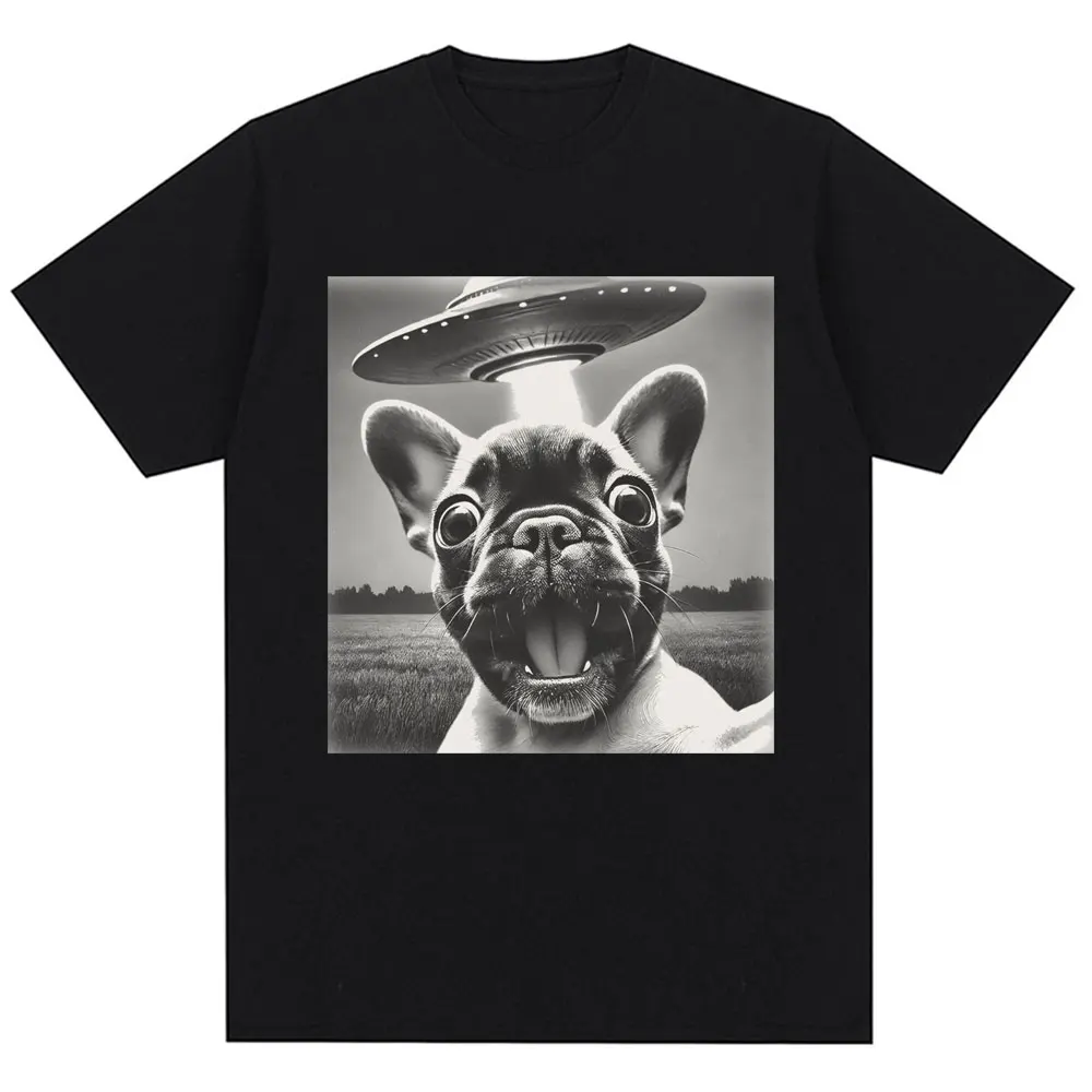 French Bulldog UFO Meme Vintage Graphic Oversized Cotton T-Shirt