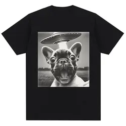French Bulldog UFO Meme Vintage Graphic Oversized Cotton T - Shirt - S (Black)