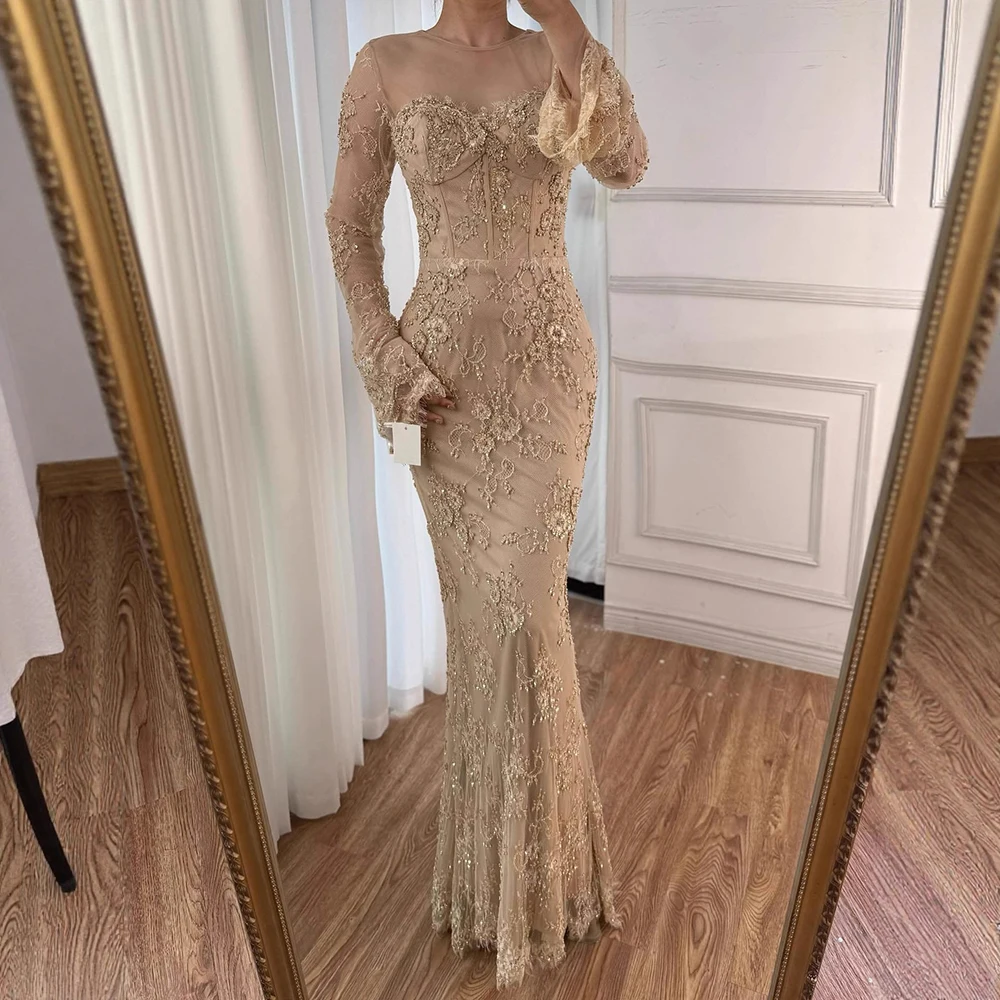 Vestidos de Noche de sirena con cuentas de encaje saudí árabe de