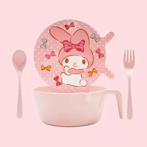 1500ml Sanrio Hello Kitty Kuromi Pasta Bowl Spoon Fork Set Large Capacity with Amber Handle Baby Adult Cutlery