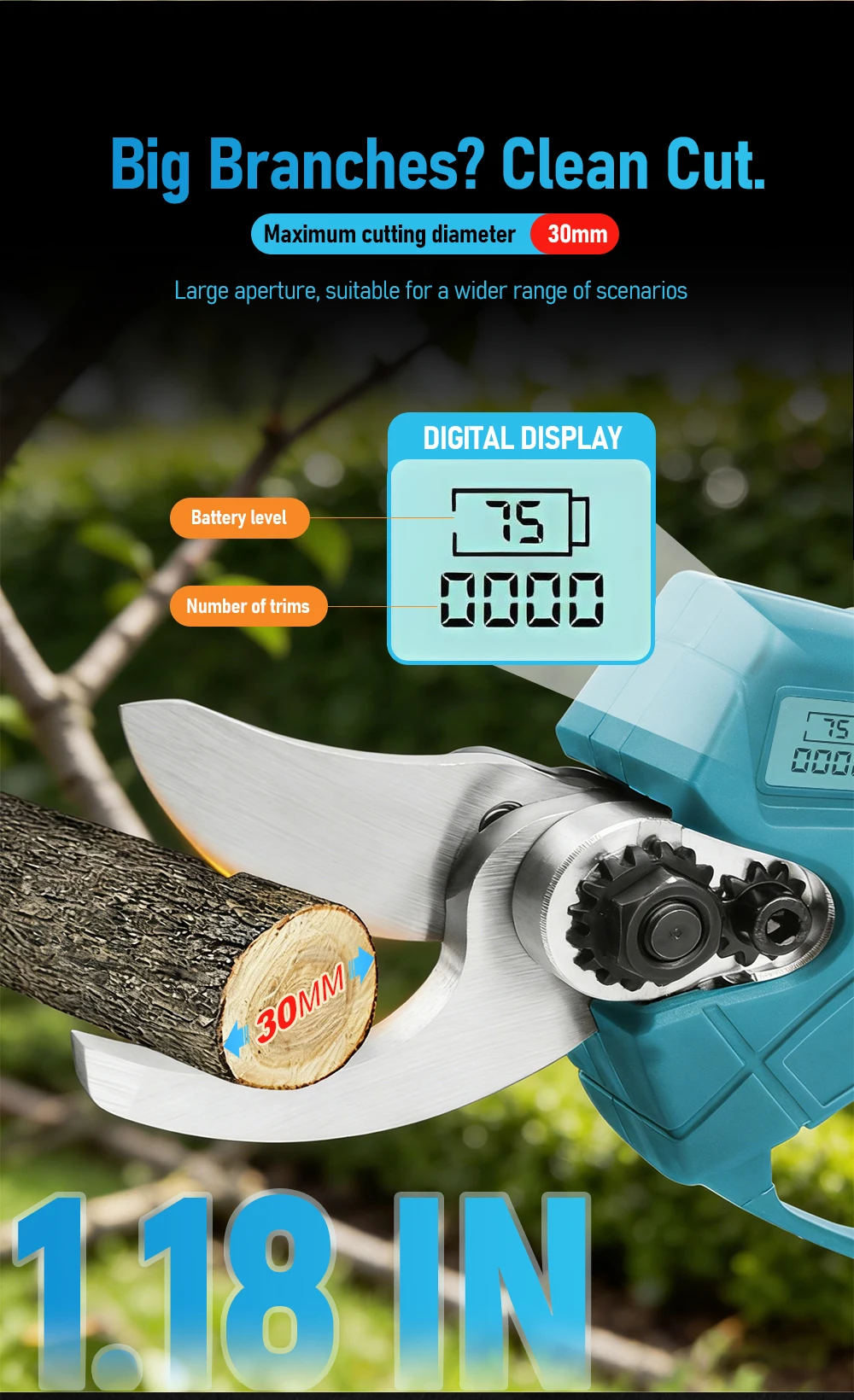 Brushless Gardening Tool Cordless Electric Pruning Shears 21V Rechargeable Lithi