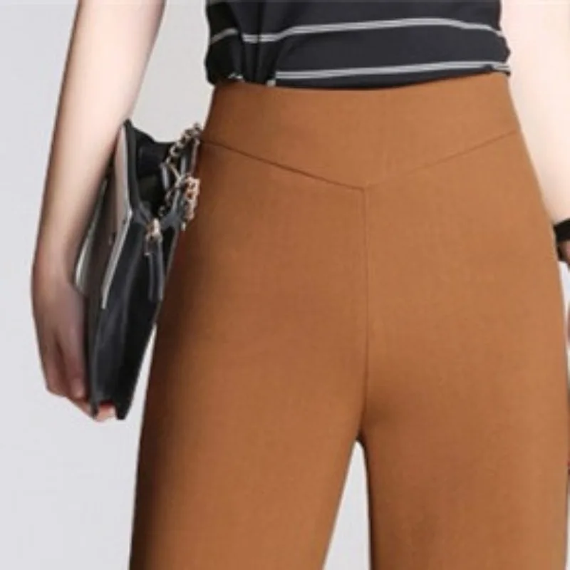 2023 Autumn and Winter Women's High Waist Patchwork Zipper Pockets Solid Slim Fashion Casual Elegant Commuter Flared Pants