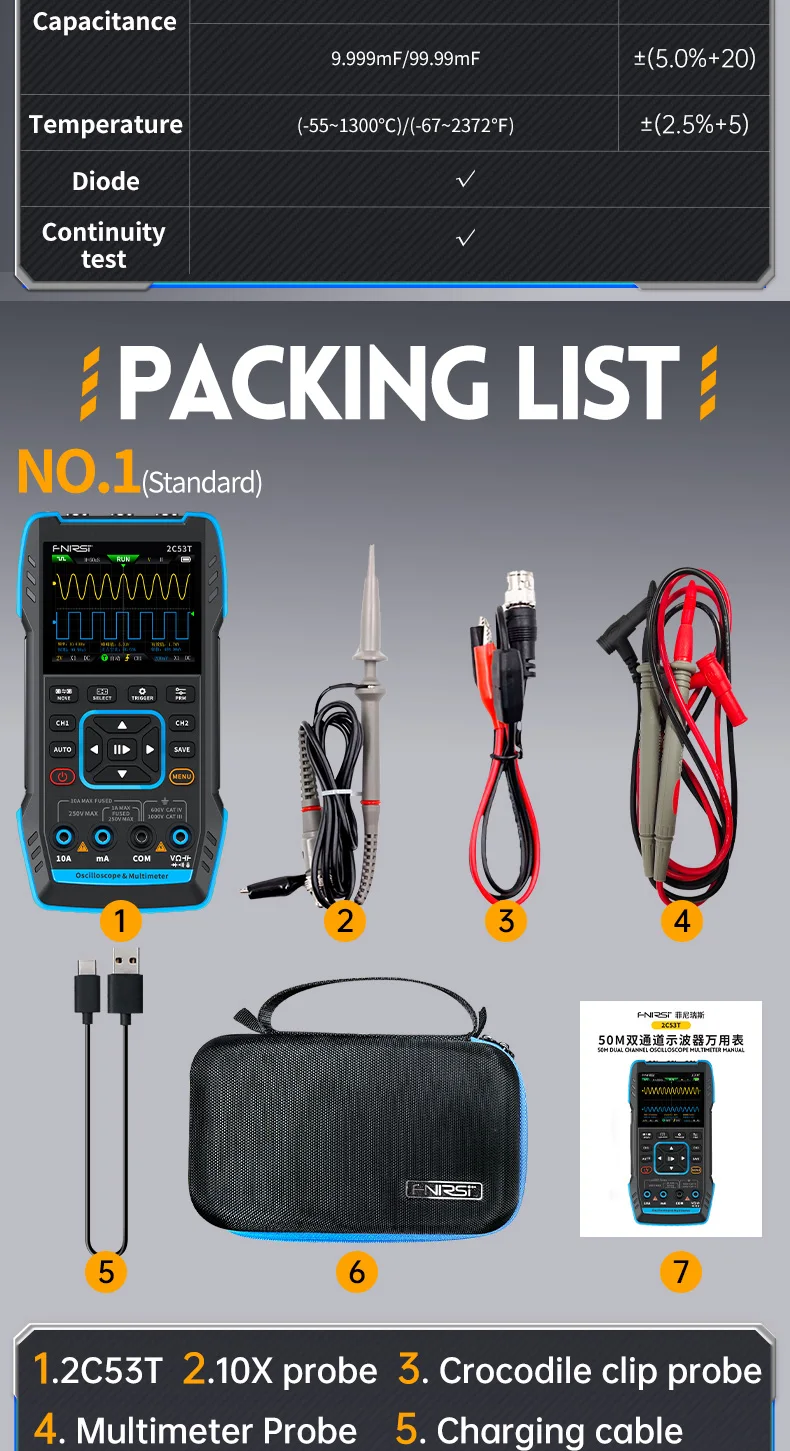 2C53T Three In One Oscilloscope Handheld Multimeter Signal Generator 50mHz Bandw