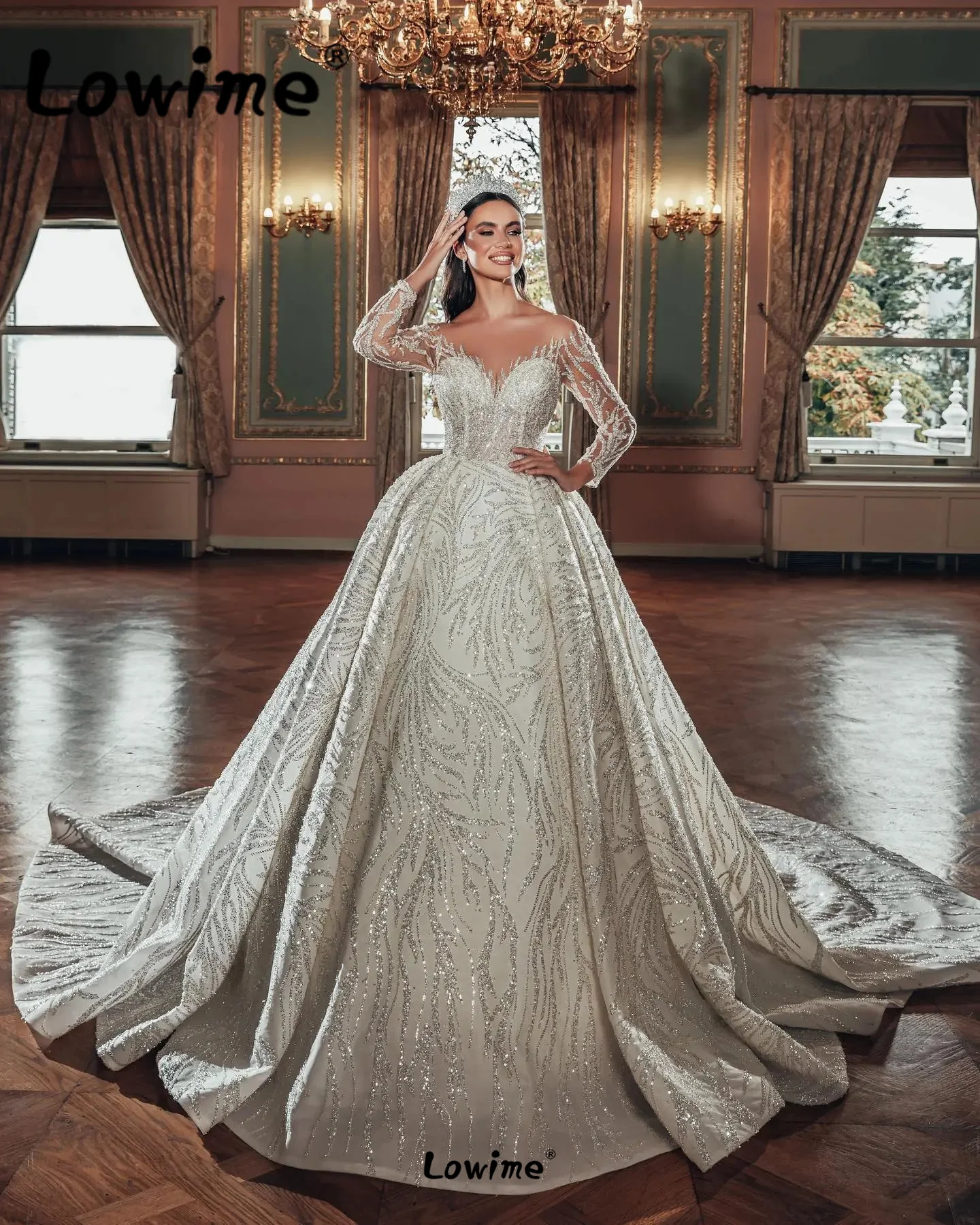 

Женское свадебное платье It's yiiya, белое платье с длинными рукавами и блестками на спине в мусульманском стиле на лето 2023