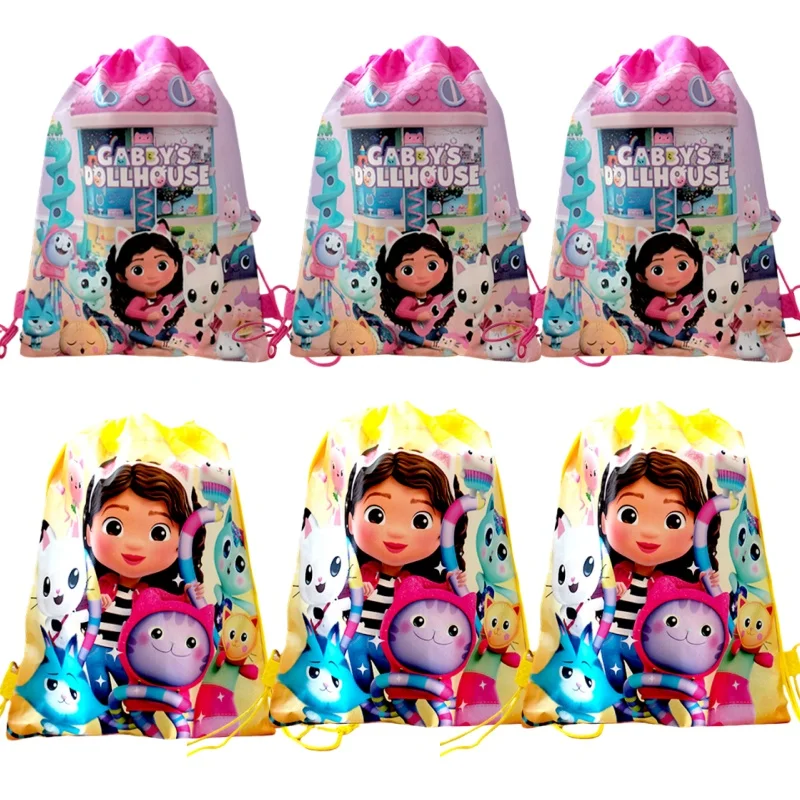 6/24pcs Gabby Dollhouse Non-woven Fabric Drawstring Bag Gift