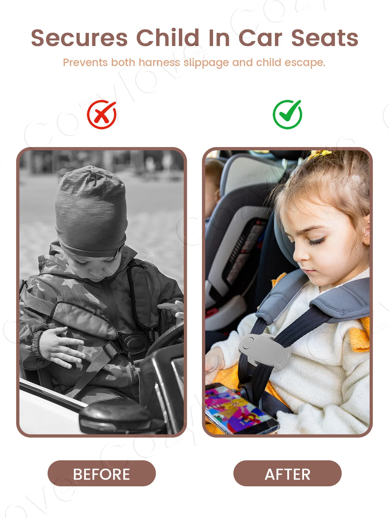 Adjustable Child Safety Harness Clip Anti-Escape Lock for Universal Use on Seats & Strollers 1pc