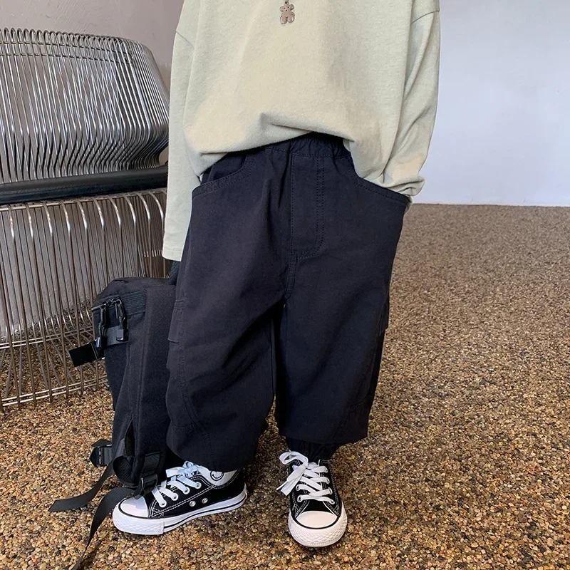 Spring Kids Pants Korean style handsome patchwork cargo pants Boys cotton loose trousers