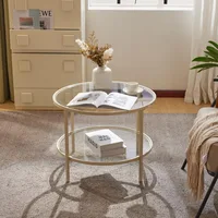 25.6" Round Coffee Table, Transparent Glass Coffee Tables for Living Room, 2-Tier Coffee Table with Storage, Modern Center Table 2