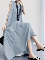 Light gray Women's Oversized Woven Dress Casual Bohemian Maxi Summer A-Line Long  Full Length Clothing Light gray - Image 2