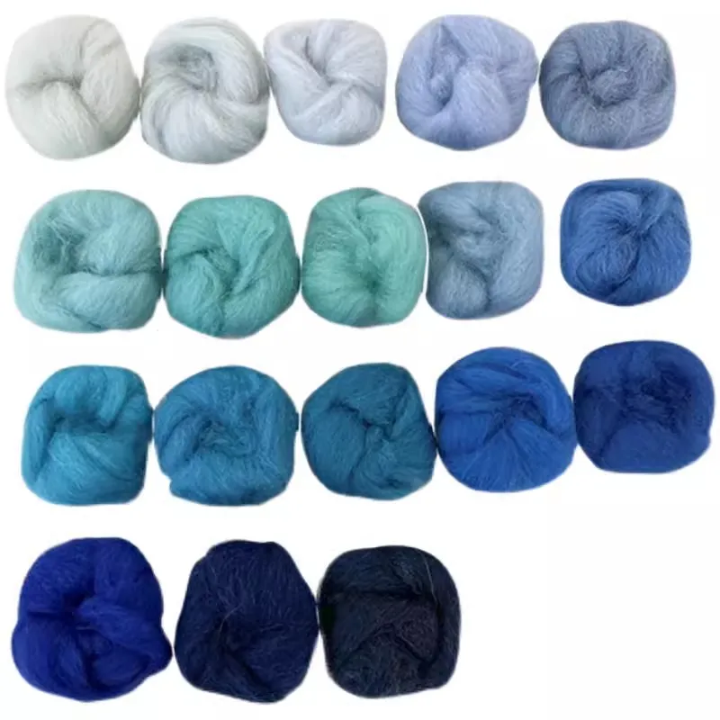 DIY Wool Roving Needle Felting Blue Colors Wool Felting Fibre Handmade Material For Beginners Needle Product Making wool felting kit,needle felting wool