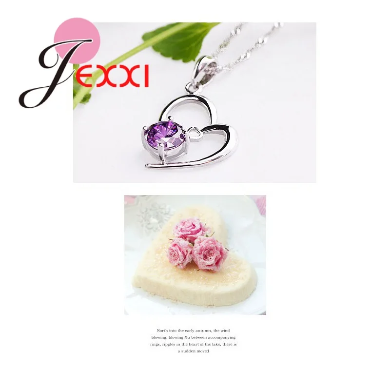 925 Sterling Silver Jewelry Sets Romantic Lovely CZ Crystal Necklace Pendant Earrings Women Valentines Day Wedding silver jewelry set jewelry set silver jewelry crystal jewelry set