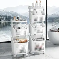 Laundry Cart Dirty Clothes Basket Storage Organizer with Wheels, Laundry Hamper Storage Shelves for Apartment Home Dorm 1