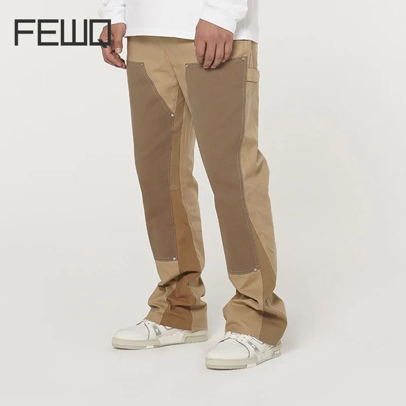 

FEWQ Men Contrast Color Pants Trendy Workwear 2023 Vintage Trousers Patchwork Korean Fashion Cargo Autumn Winter 24X1668