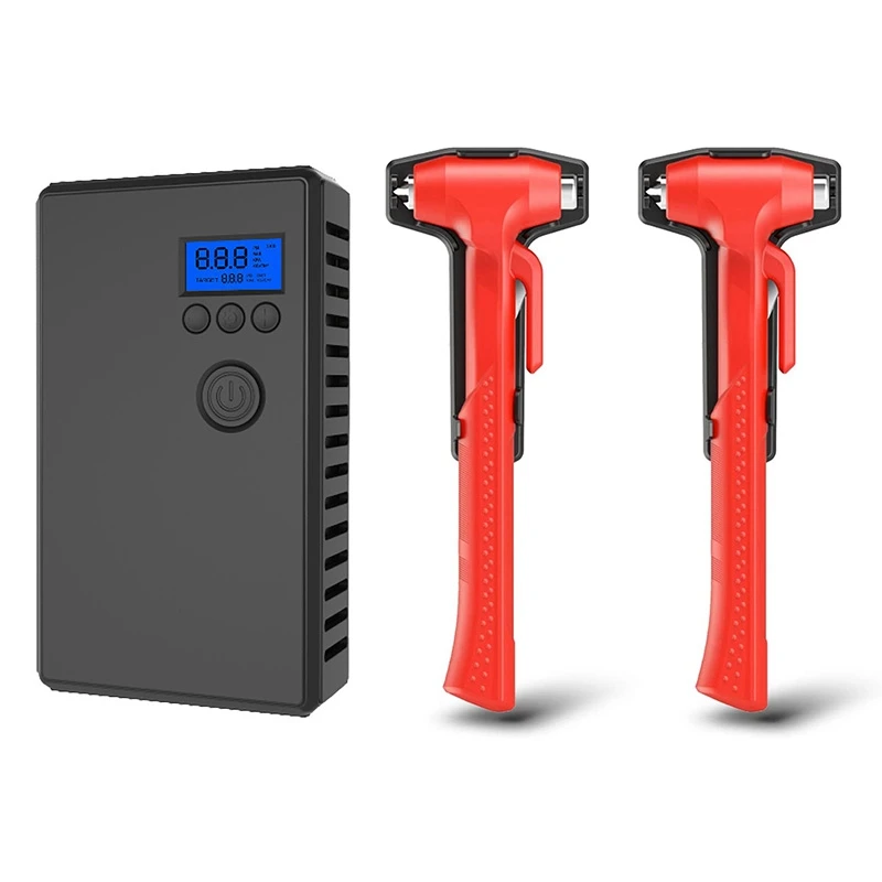 

1 Set Portable Inflator Pump Car Air Compressor Pump & 2 Pcs Car Safety Hammer Glass Breaker With Seat Belt