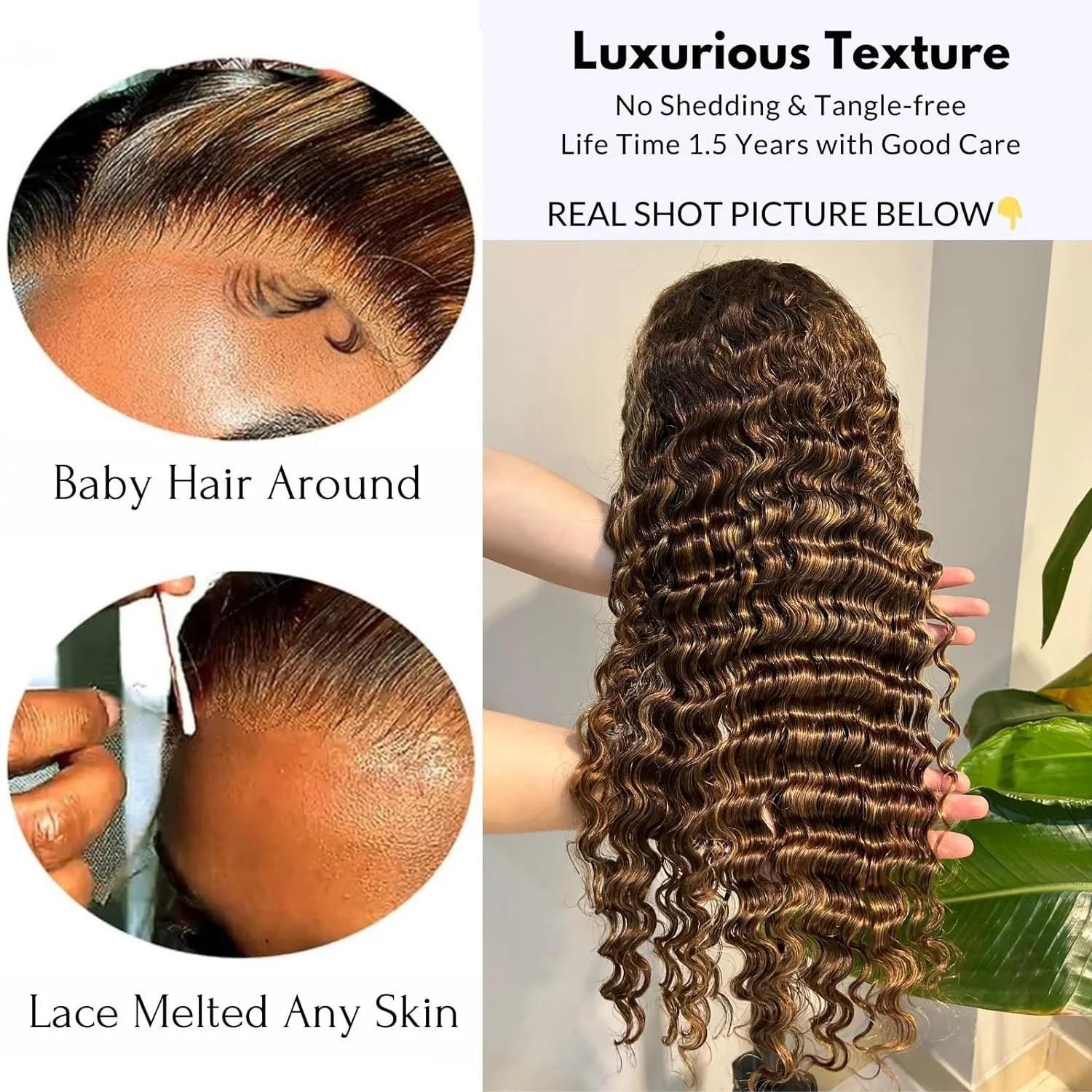 Lace Front Wig 200D 360 Human Hair 4/27 Deep Wave Ombre Highlight Free Part Pre-Plucked