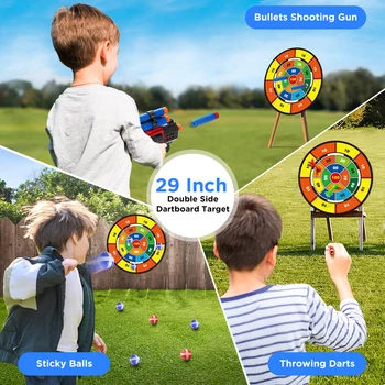 VATOS 2X Bow Arrow + Guns Toy For Kids LED Light Up Archery with Suction Cup Stand Target Dart Board Indoor Outdoor Game Toys 4