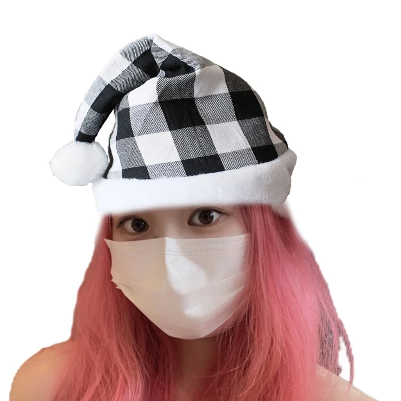 Christmas Santa Hat Unisex Comfortable Lattice Pattern Adult & Teens Christmas Hat for Festival Holiday Party