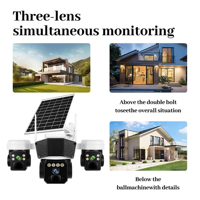 OKAM 12MP Solar Camera Three Lens Two-way Audio Outdoor IP66 Waterproof Built-in Battery Security CCTV HD 4G Network Camera 4k 2