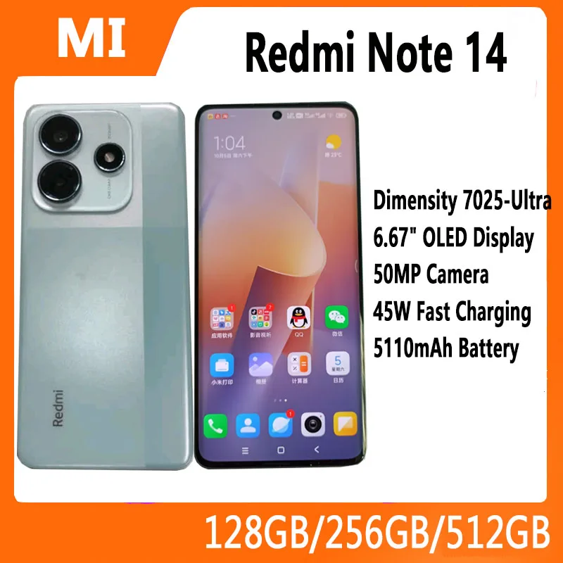 Xiaomi Redmi Note 14 5G Smartphone 8 GB 256 GB MediaTek Dimensity 7025-Ultra 120Hz Eye-Care Display, Inclusief oplader (zwart