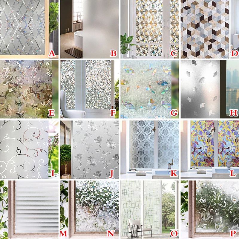Window Film 30-55*100cm PVC Self-adhesive No Glue Static Stick 3D Adsorption Anti-uv Privacy Blocking Waterproof